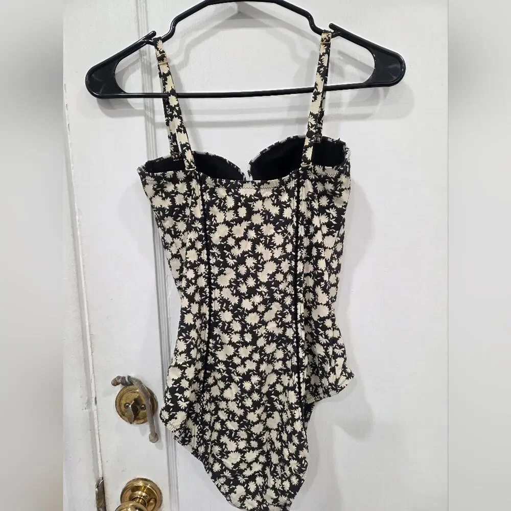 Tory Burch Floral One-Piece Black Cream Orchard Floral Swimsuit Small